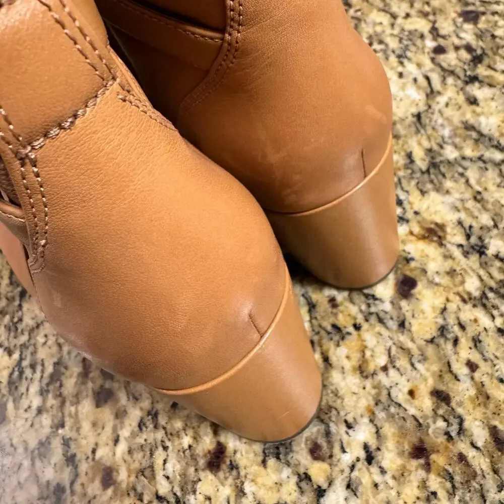 Vionic Nella Womens Leather Ankle Comfort Boot Water Repellent Camel Nappa Sz 9